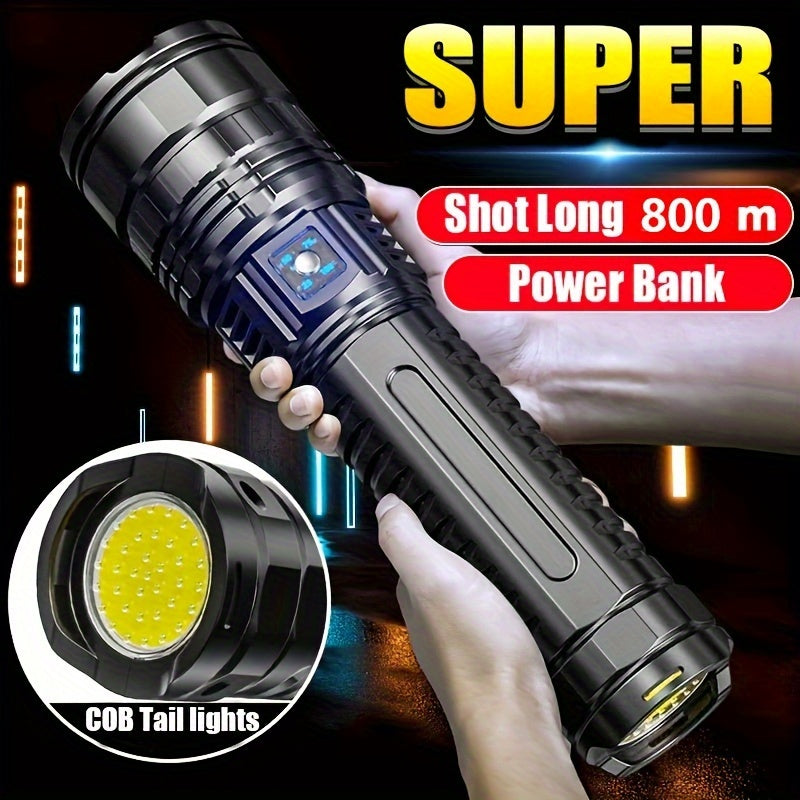 Powerful LED Flashlight with 5400mAh Battery Long-Range Spotlight Emergency COB Light