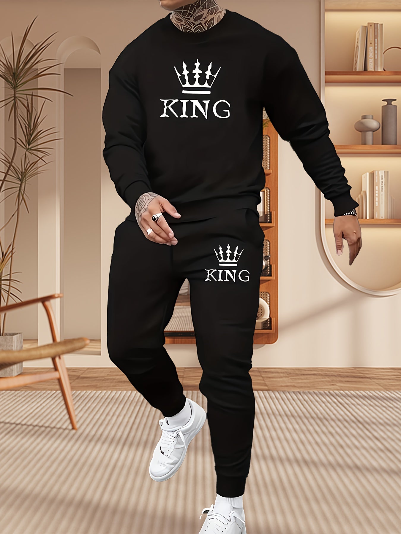 Men's Two-Piece Pajama Set Polyester Casual Alphabet Print Hoodie and Pants