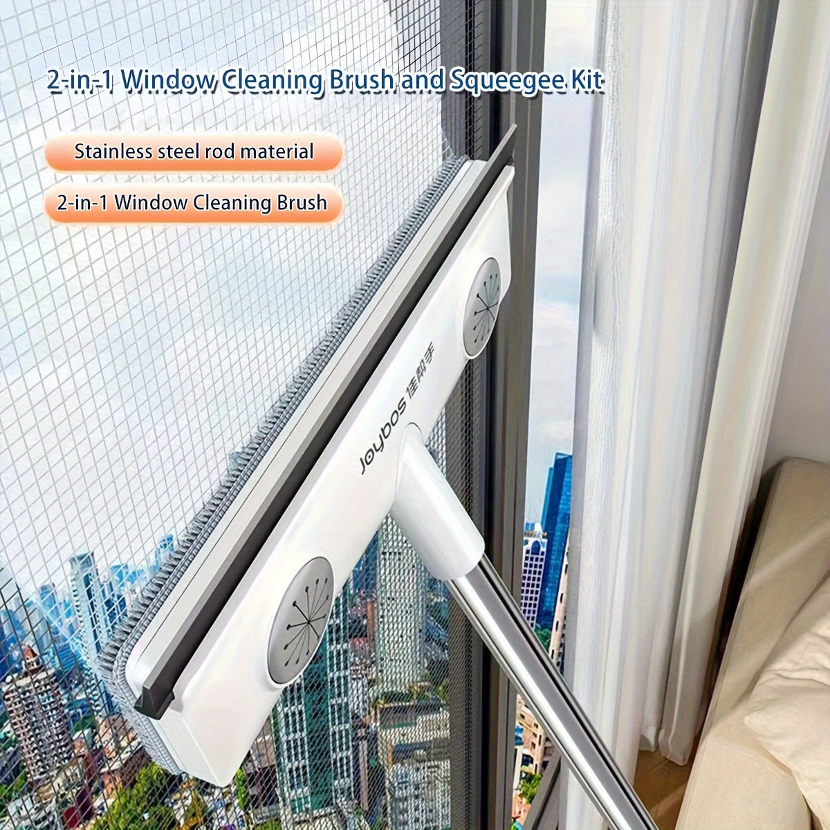 2-in-1 Window Cleaning Brush and Squeegee Set with Cloths for Glass and Outdoor Cleaning