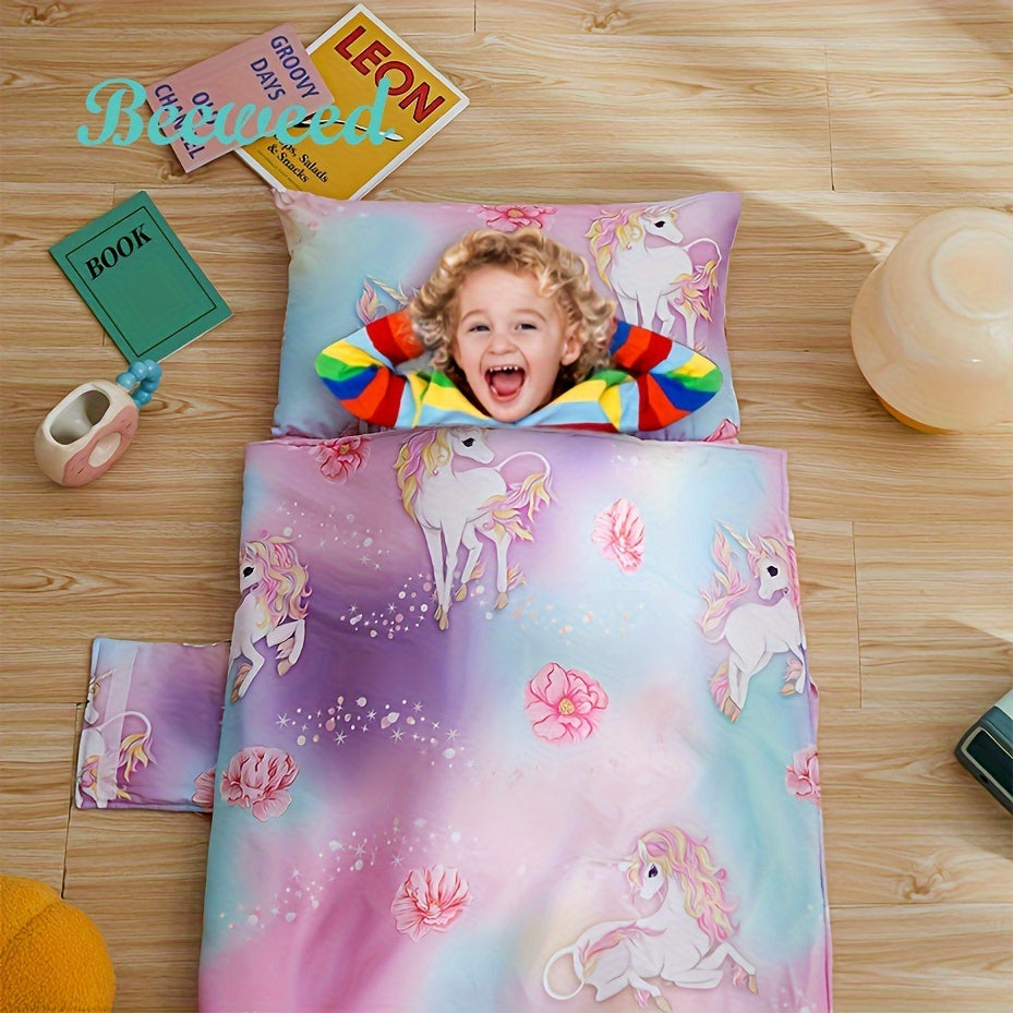 Kids Microfiber Sleeping Mat with Removable Pillow for Preschool Travel and Gifting