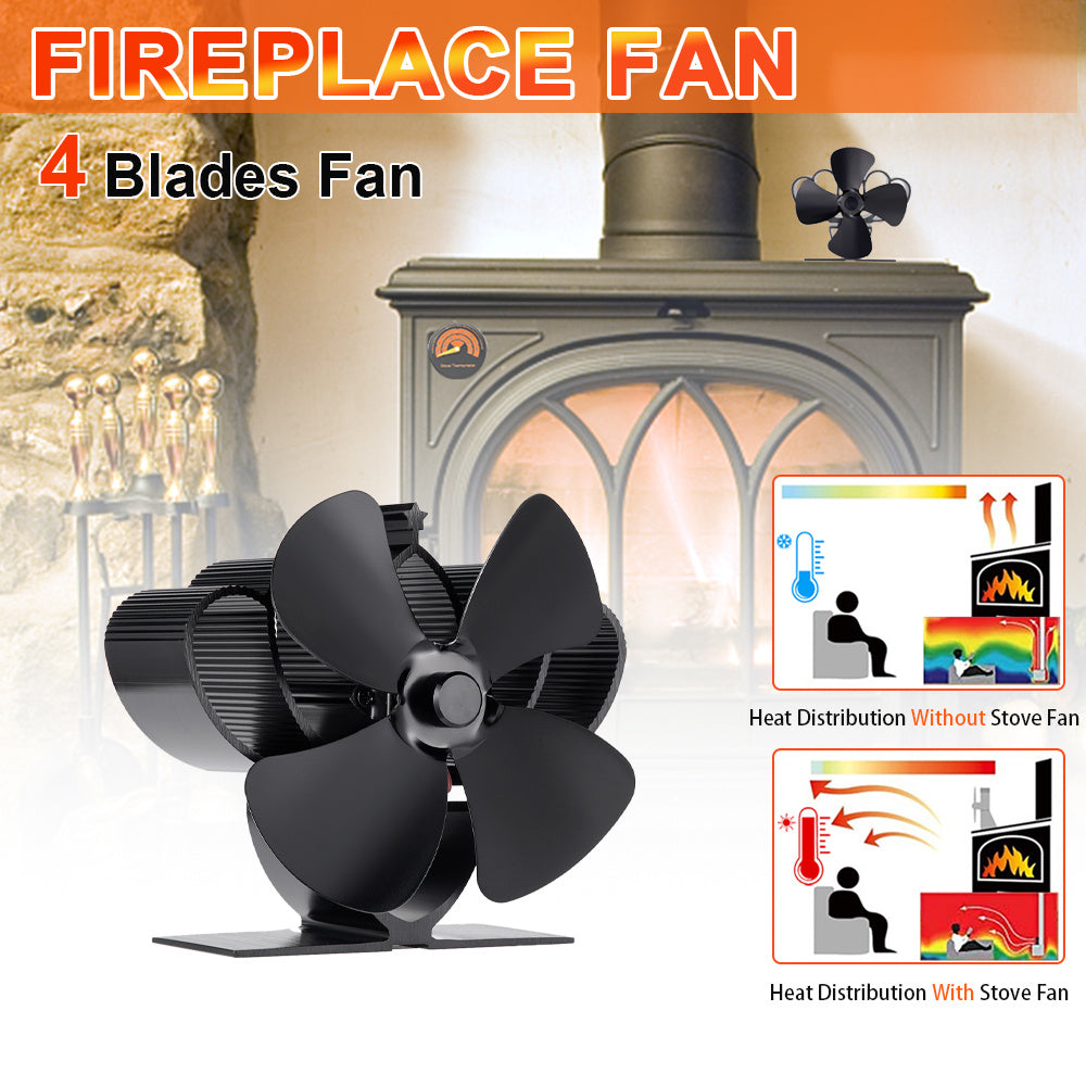 Mini Stove Fan 4-Blade Metal Heat-Powered Log Burner Exhaust Fan