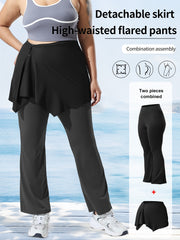 Women's High-Waisted Flared Pants and Asymmetrical Skirt Set for Yoga and Outdoor Activities