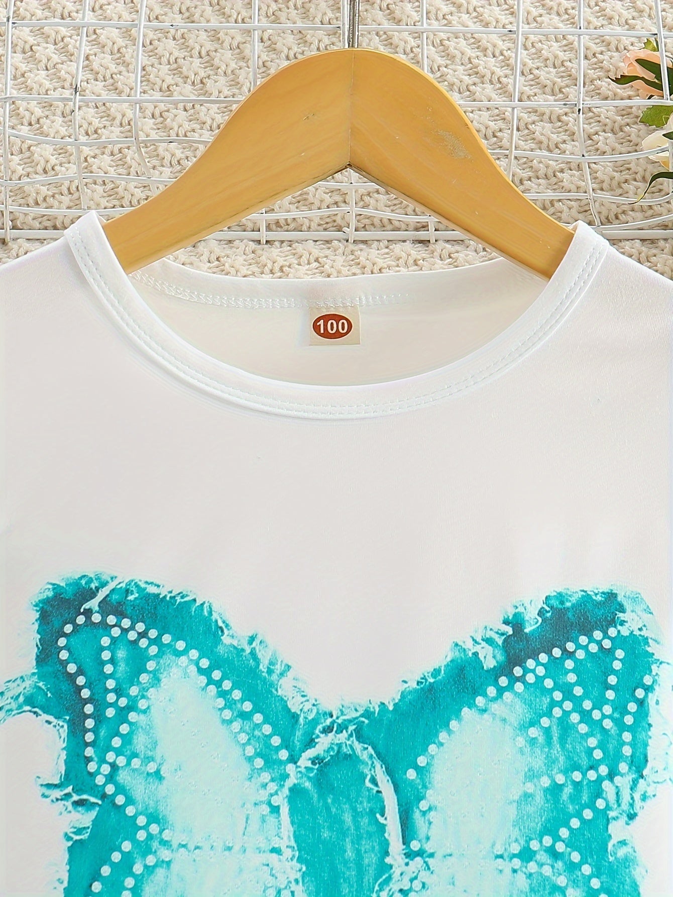 Набор одежды для девочек с длинным рукавом с принтом бабочки и искусственными джинсовыми брюками для детей