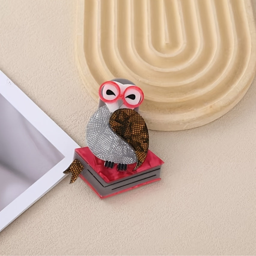 Cute Acrylic Bird Brooch for Women Men Cartoon Book Glasses Retro Pin Accessories