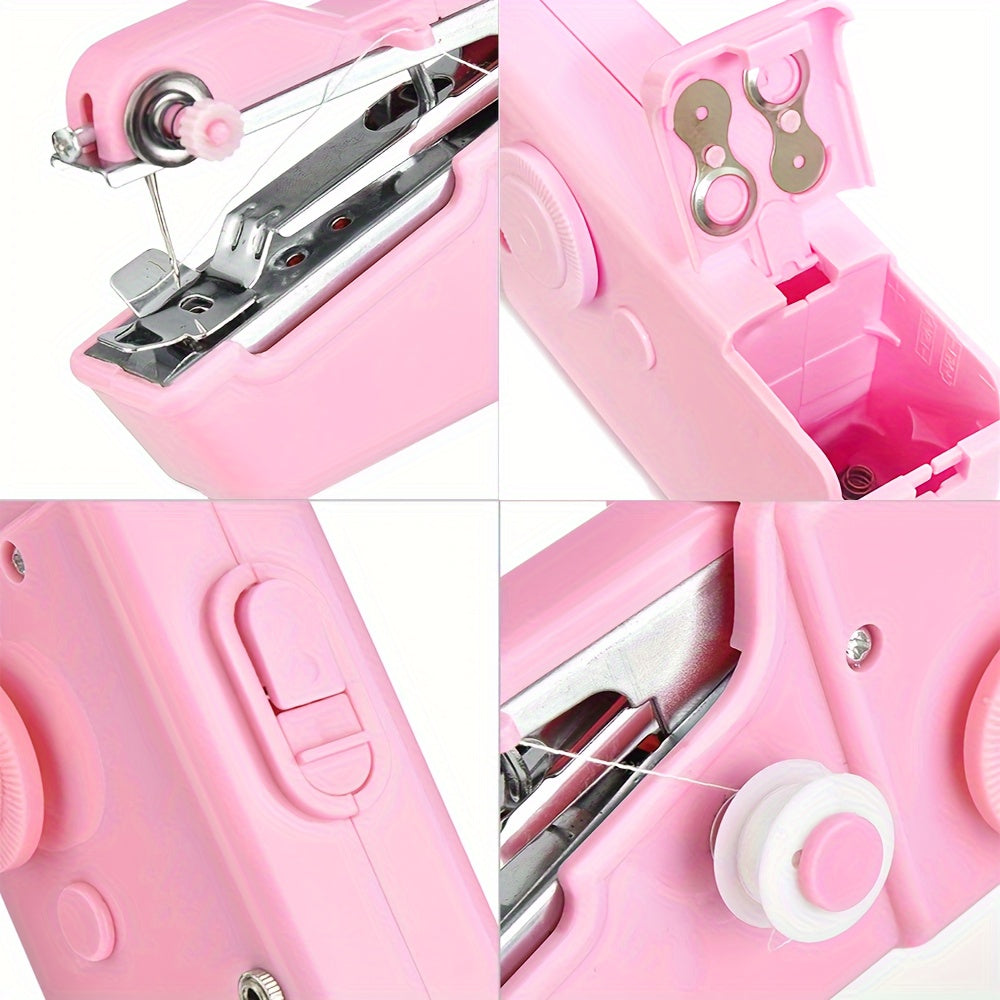 Мини электромобильная портативная швейная машина USB, работает от батареи, розовая