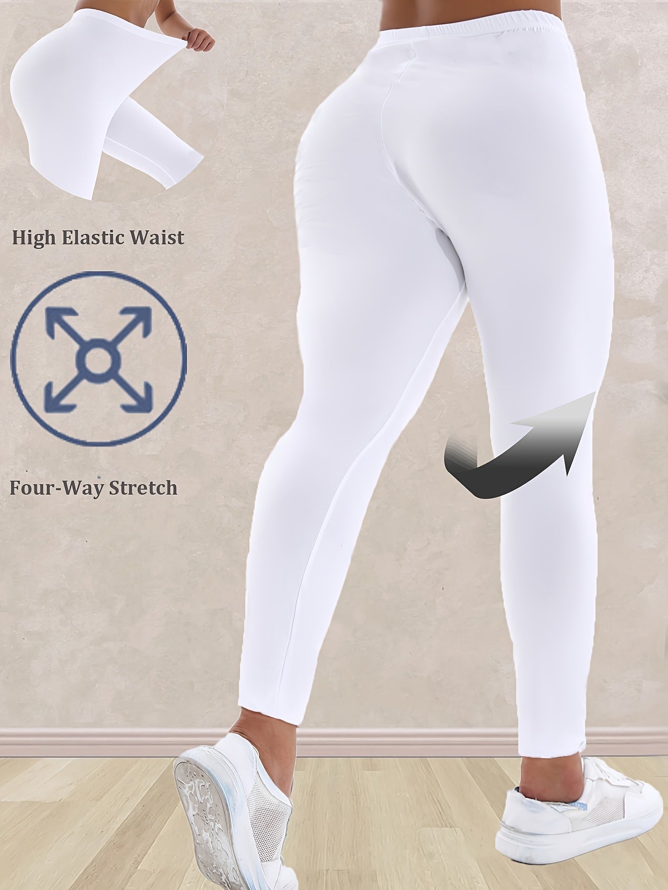 Leggings de talla grande para mujer de cintura alta, color negro sólido, longitud 7/8, para todas las estaciones