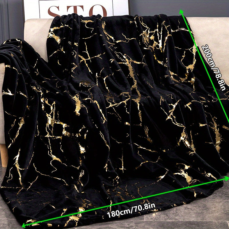 Bronzing Marble Print Flannel Blanketi - 1 Dona, Yumshoq va Issiq O'rash Blanketi, Uxlash, Divan, Sofada, Ofisda, Yotoqda, Kampingda va Sayohatda foydalanish uchun