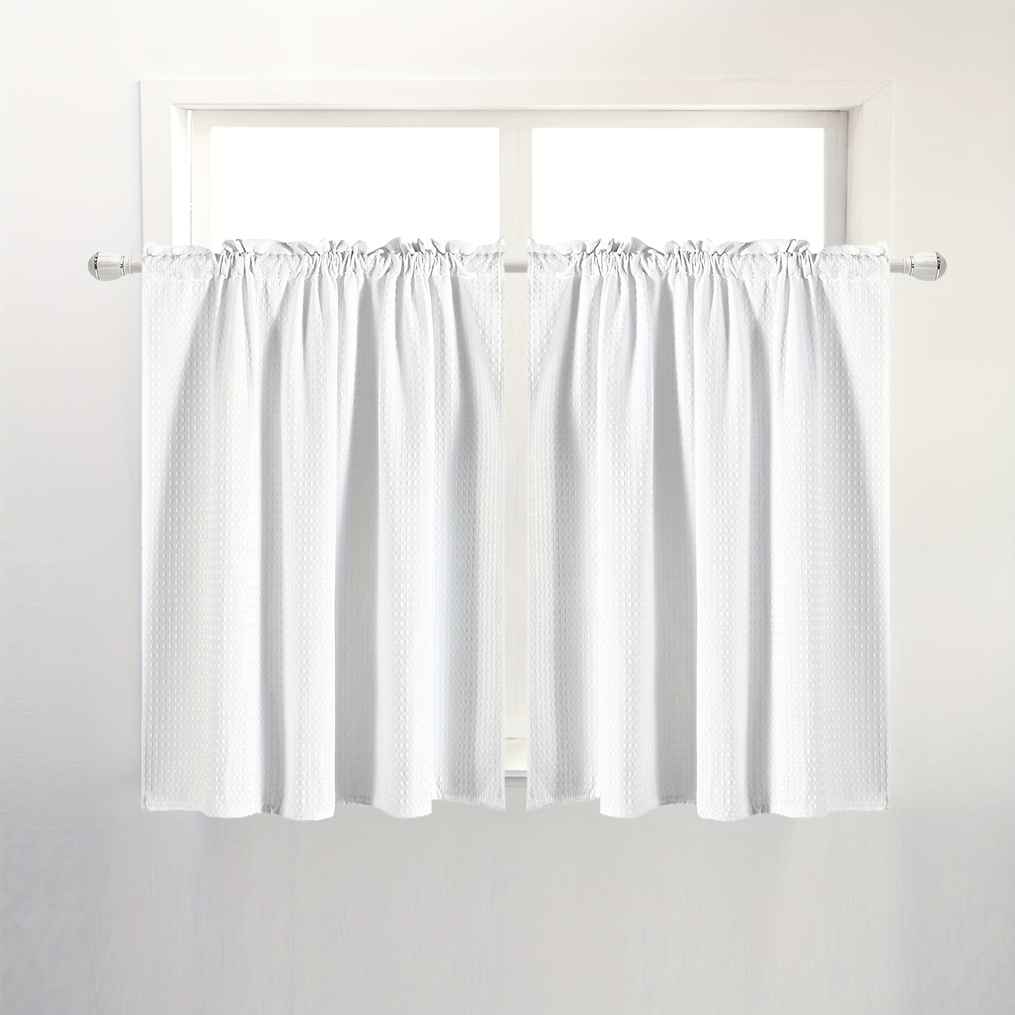 Set of 2 Waterproof Waffle Weave Half Window Curtains for Bathroom Kitchen Coffee Shop