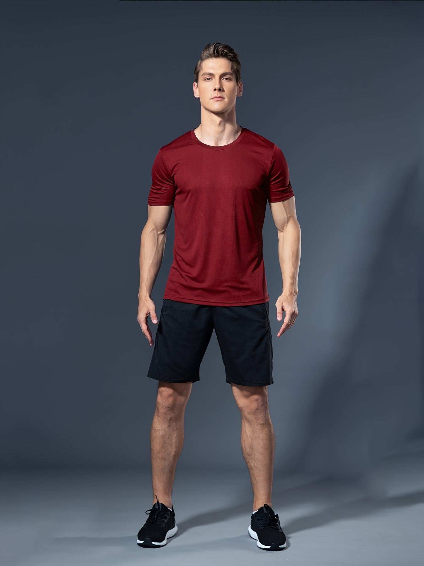 Men's Summer Fitness Set White T-Shirt Black Shorts Lightweight Quick-Dry Breathable Polyester Sportswear