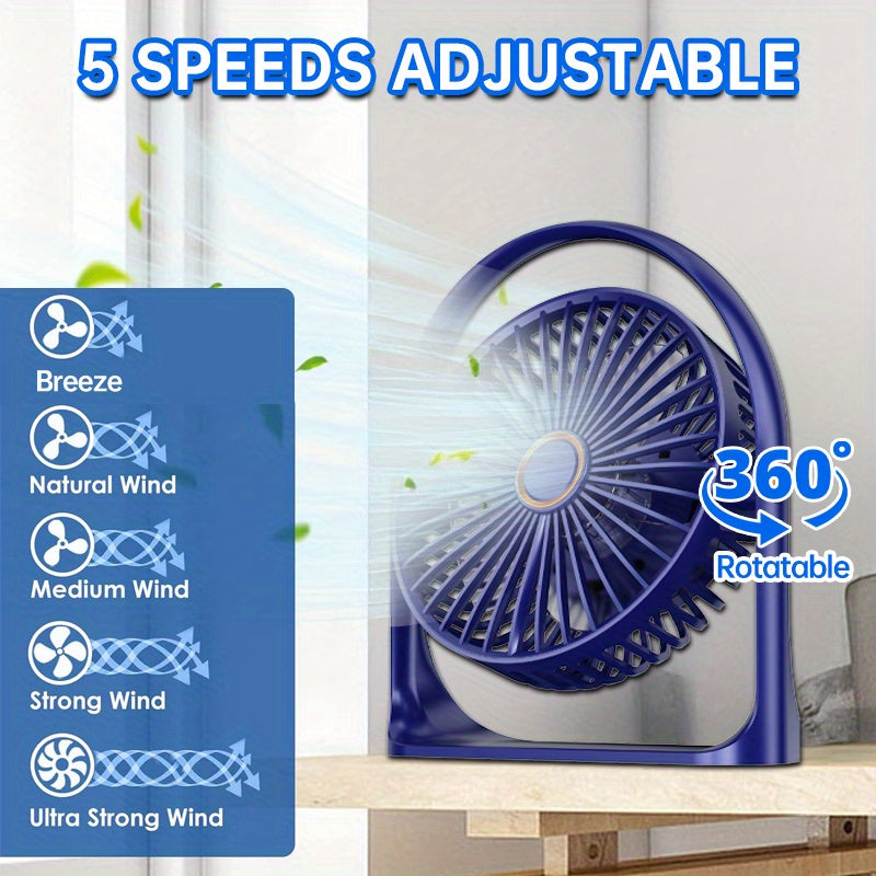 Portable LED Display Fan 6-Inch Transparent Blade USB Rechargeable Quiet Office Fan