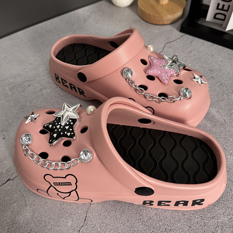 Women's Breathable Thick-Soled Slippers with Star Accessories Indoor Outdoor