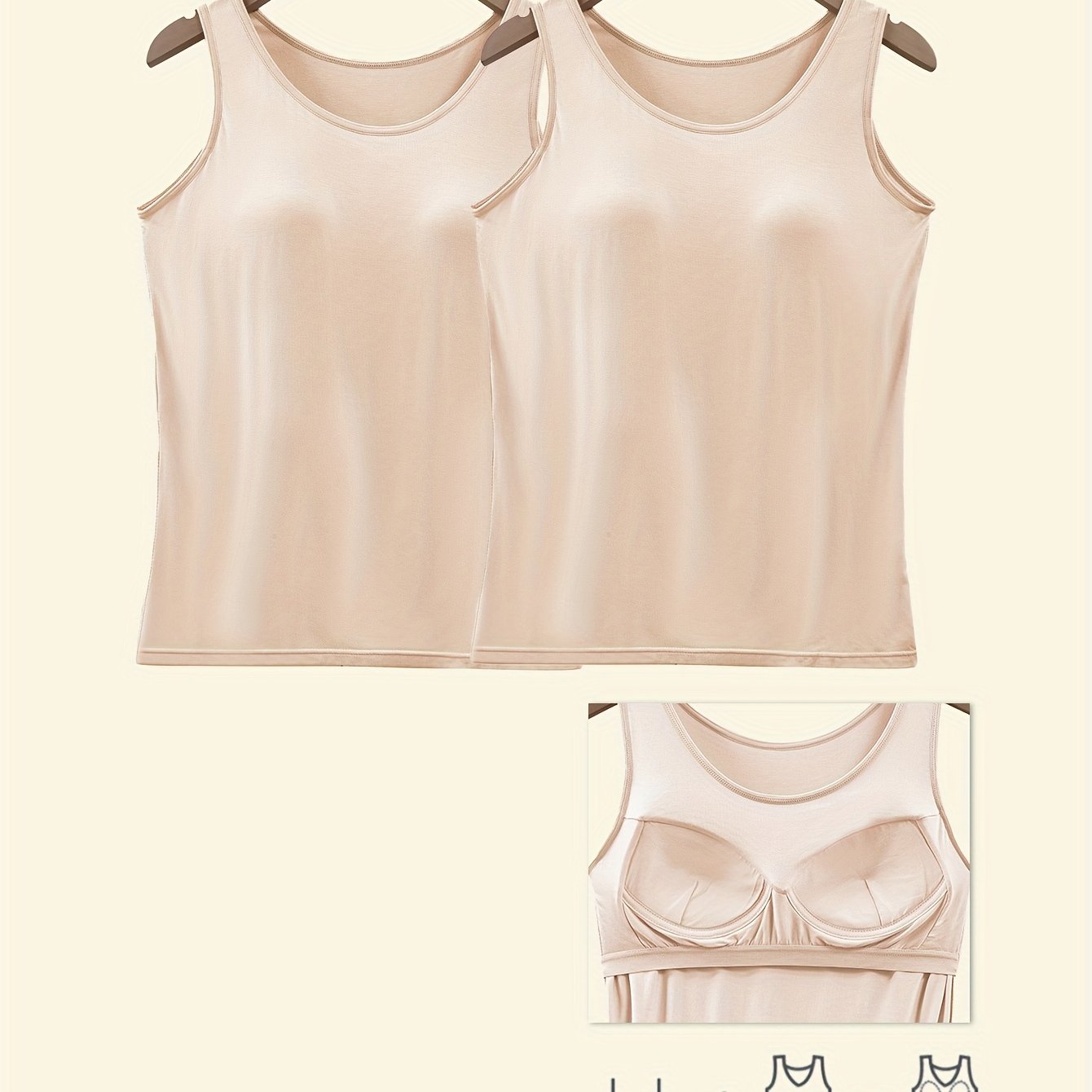 Plus Size Women's V-Neck Tank Tops Pack with Pads Solid Color Sleeveless