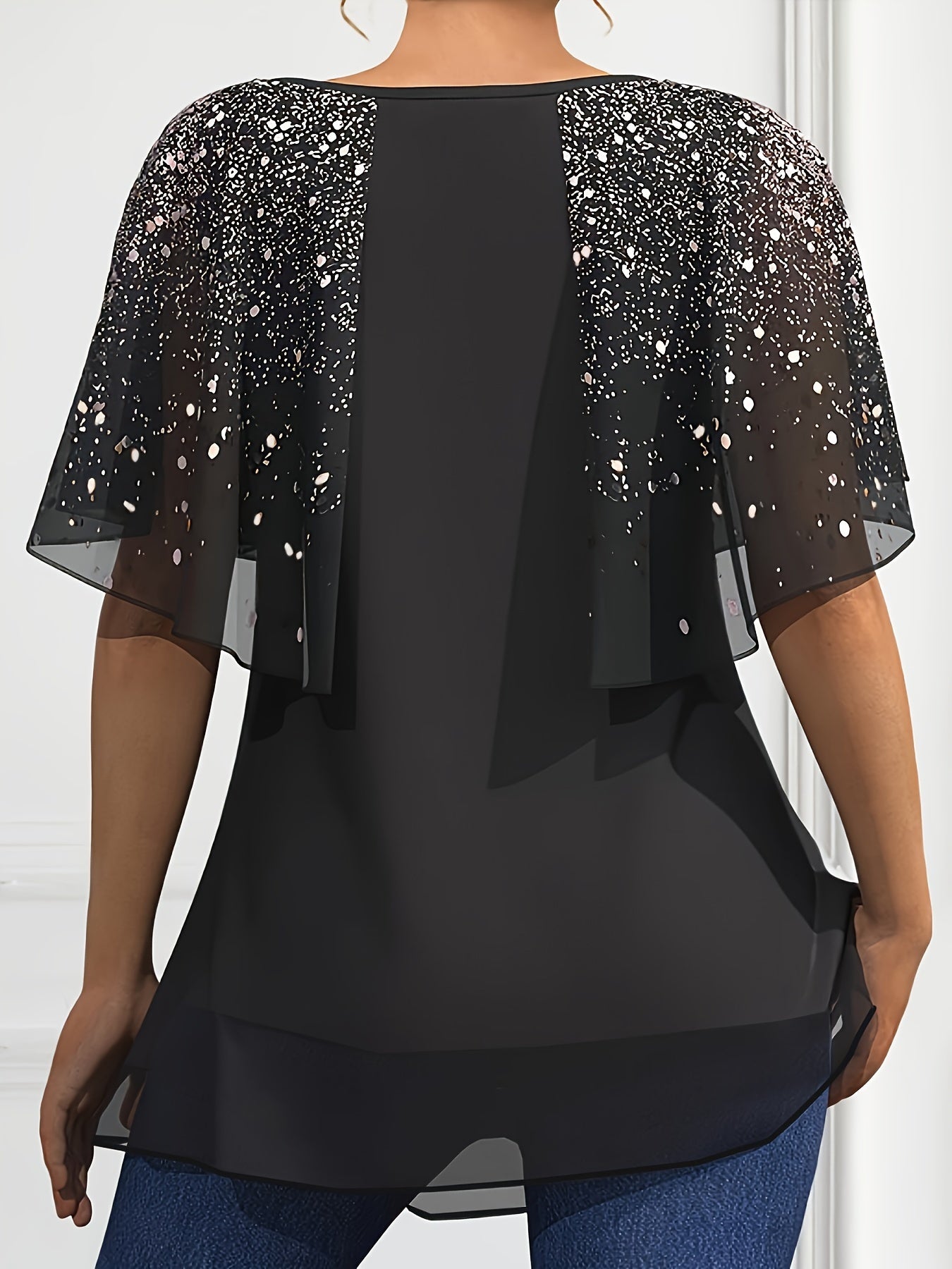 Plus Size Women's Chiffon Cardigan Black Starry Sky Pattern Lightweight Layering