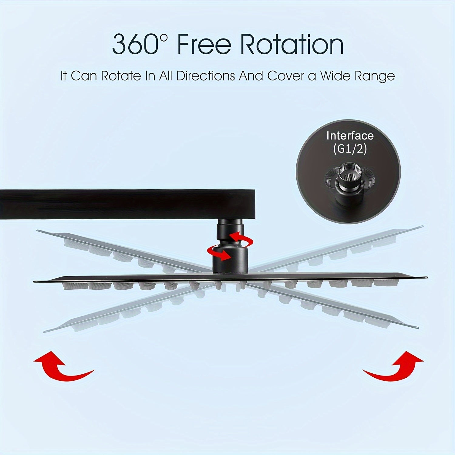 Mat qora rangdagi zanglamaydigan po'lat kvadrat dush boshligi, yuqori bosim, zanglamas dizayn, qattiq suv filtri. 20.32 sm, 25.4 sm, 30.48 sm o'lchamlarida mavjud.