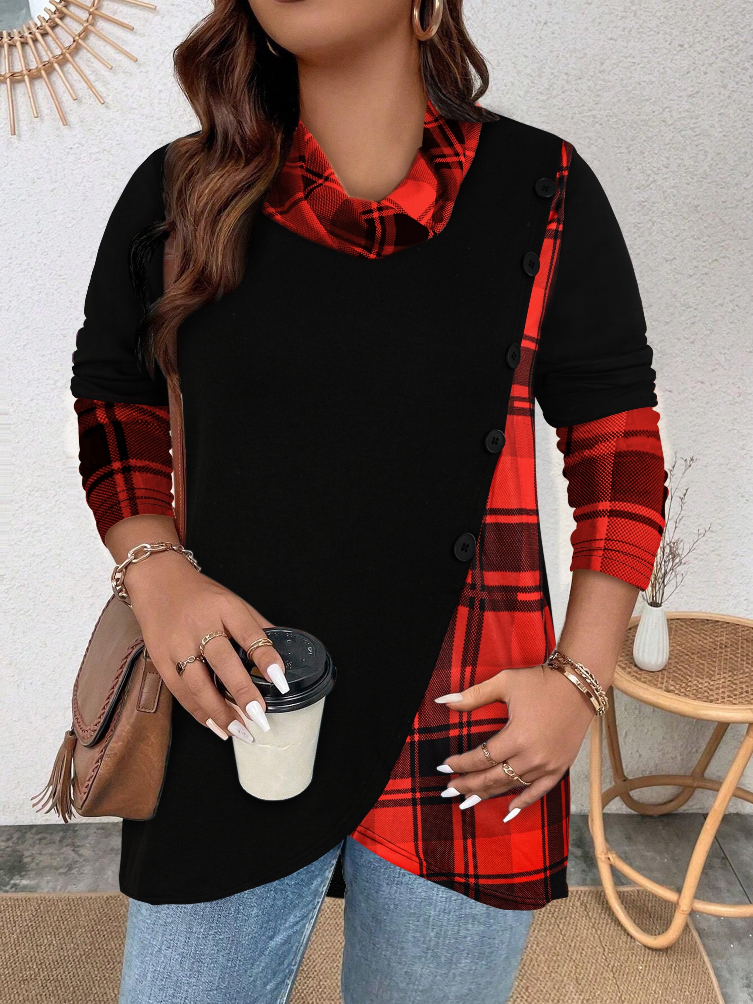 Кардиган женский в крупную клетку с пуговицами и длинными рукавами, осень-зима, многослойный