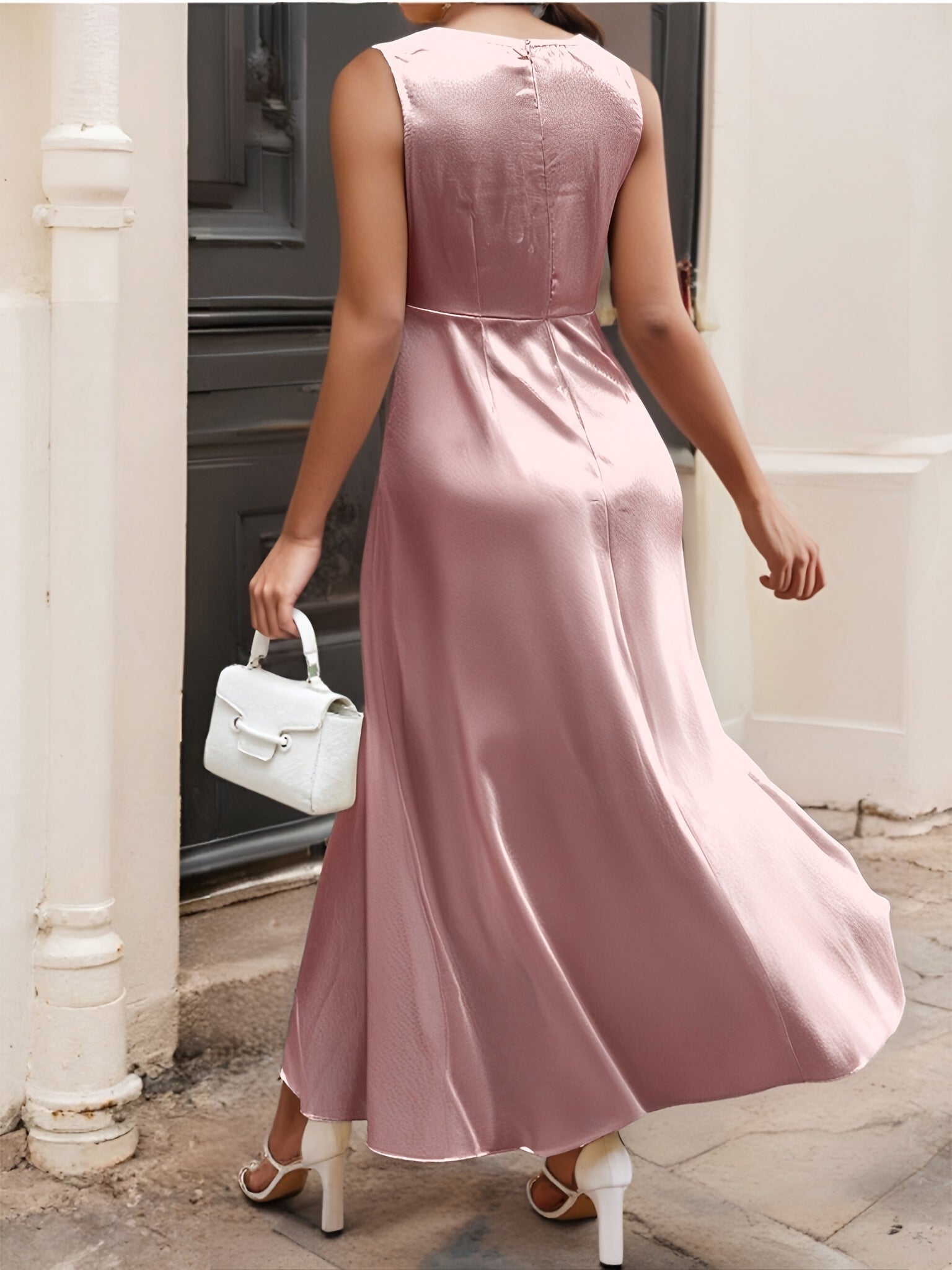 Plus Size Satin Halter Neck Gown Sleeveless Long Fit Wedding Dress