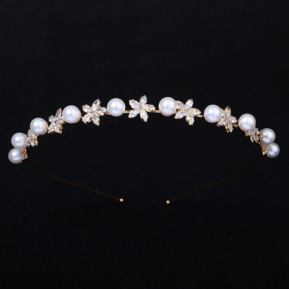 Silvery Rhinestone Crystal Hairband with Faux Pearls for Bridal Parties Weddings