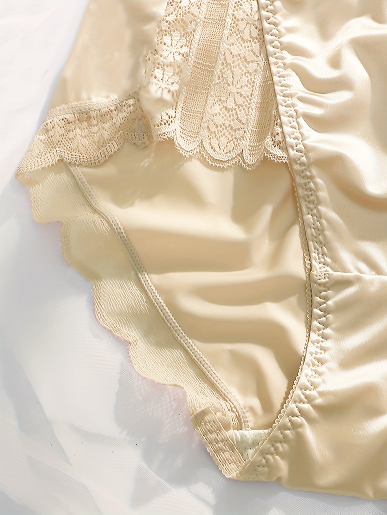 Women's Satin Briefs Set 3 Pack Lace Trim Breathable Polyamide Elastane