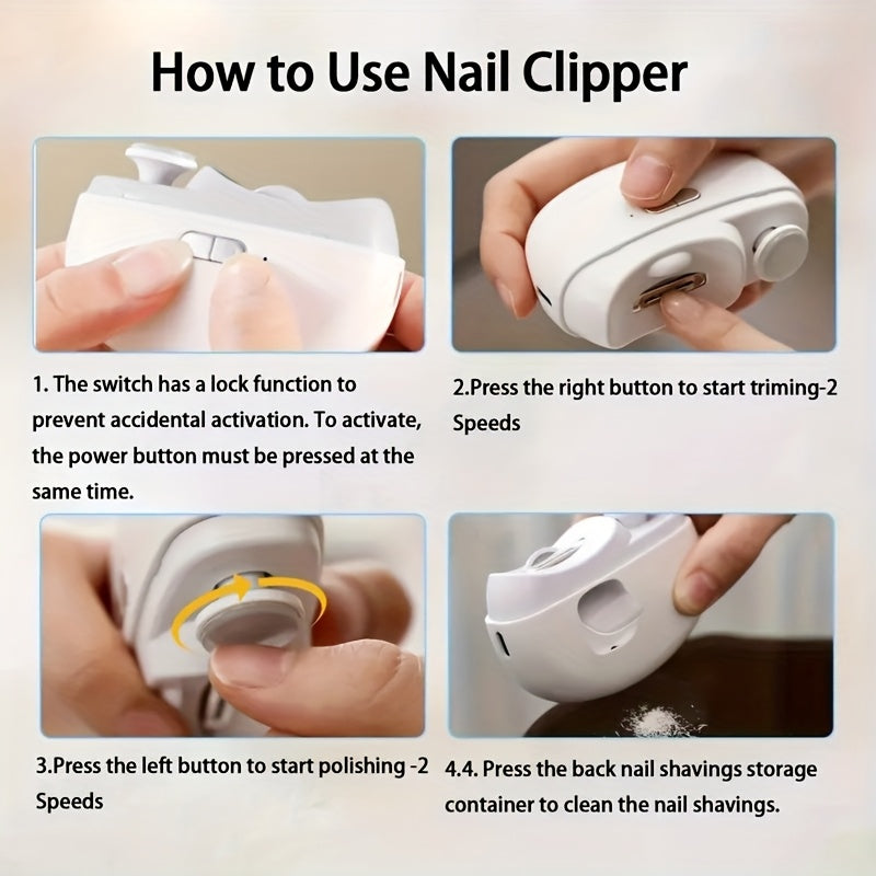 2-in-1 Electric Nail Clipper and Polisher USB Rechargeable Portable Nail Care Device