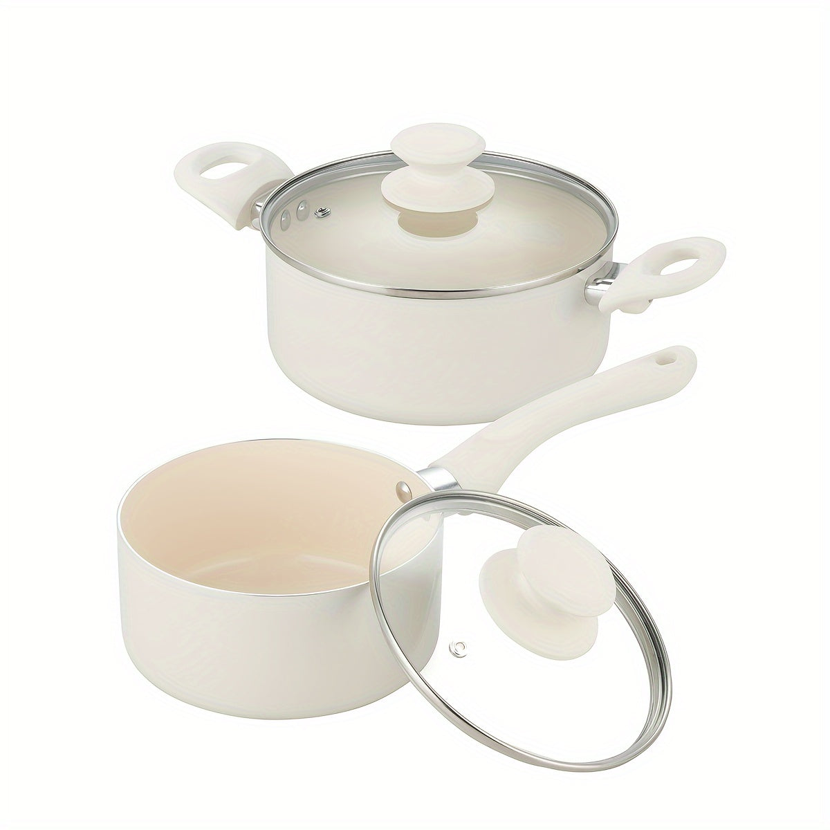 Set of 4 Aluminum Non-Stick Cookware Pieces with Lids 1.5QT and 3QT Ceramic Saucepan