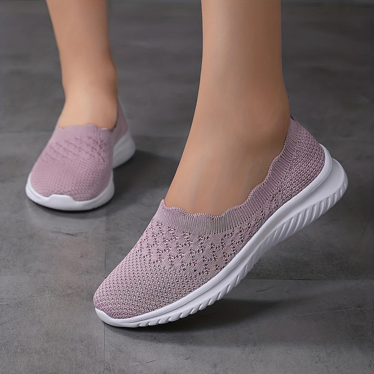 Plus-Size Women's Breathable White Slip-On Sneakers Casual Walking Shoes