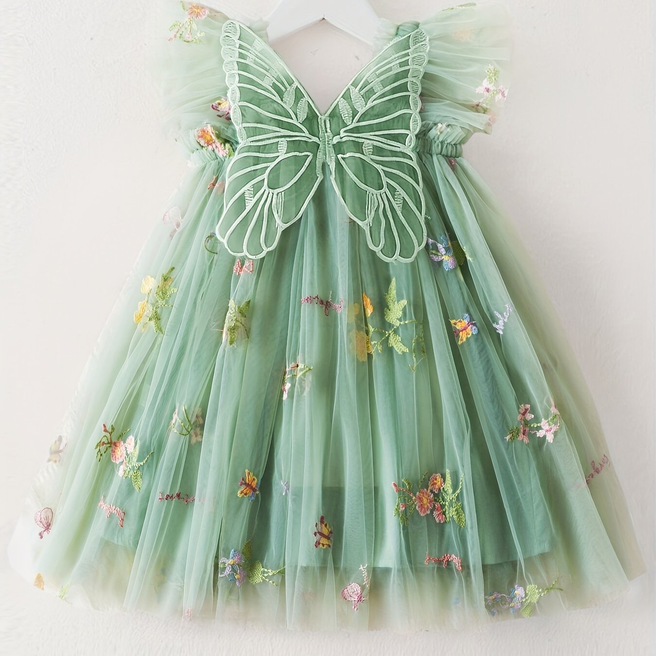 Infant Toddler Girl Summer Mesh Dress Butterfly Embroidery Cap Sleeve Baby Dress