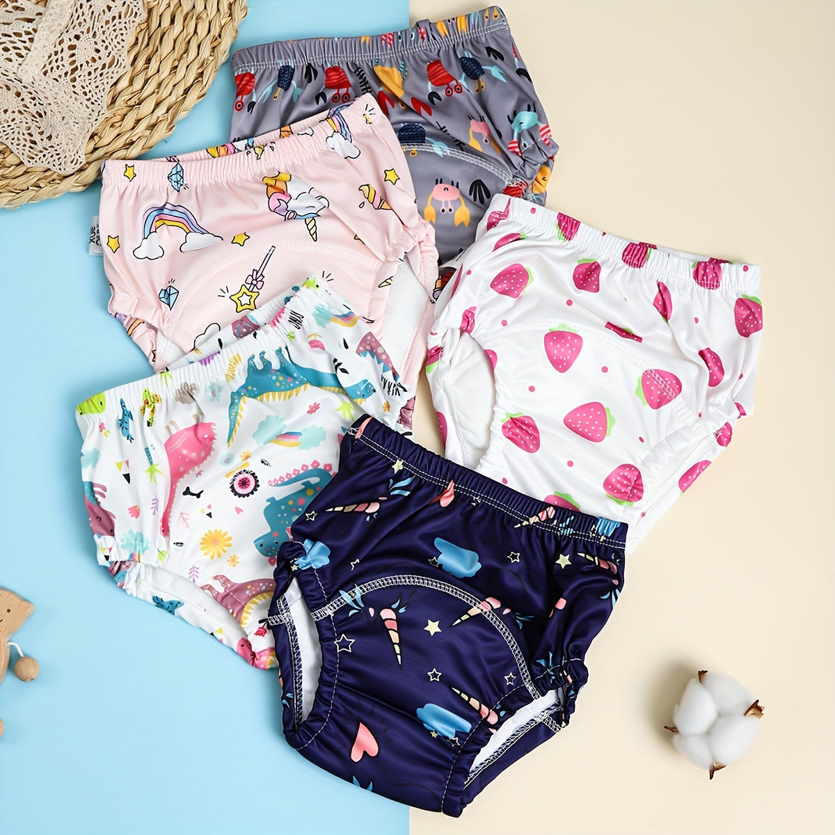 Juego de 3 pantalones de entrenamiento reutilizables para niños con patrones de dibujos animados de gasa de algodón transpirable