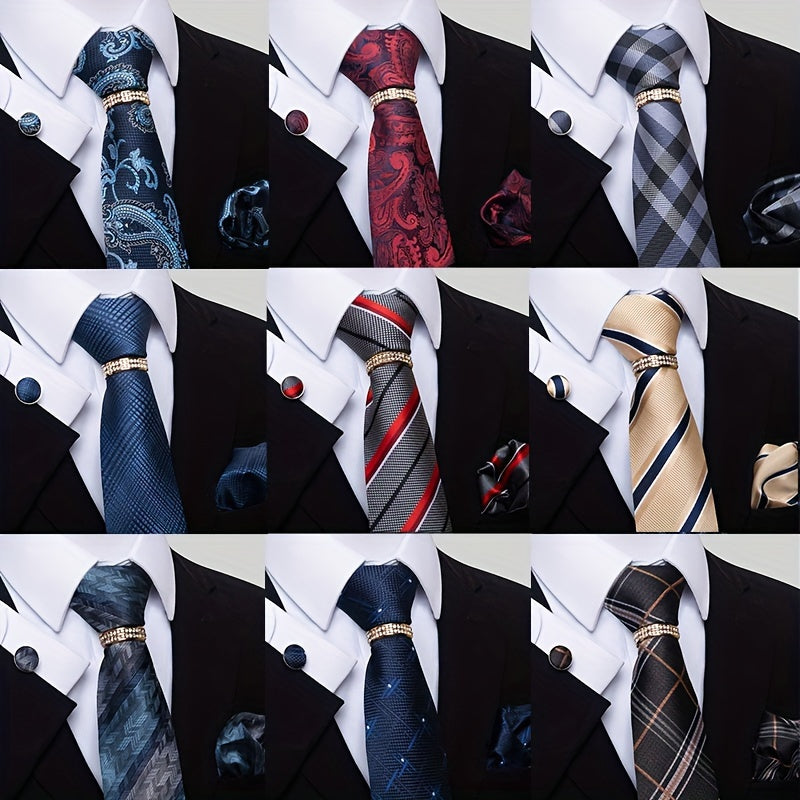 Men's Fashion Accessories Set Tie Pocket Square Handkerchief Cufflinks for Weddings Parties Business