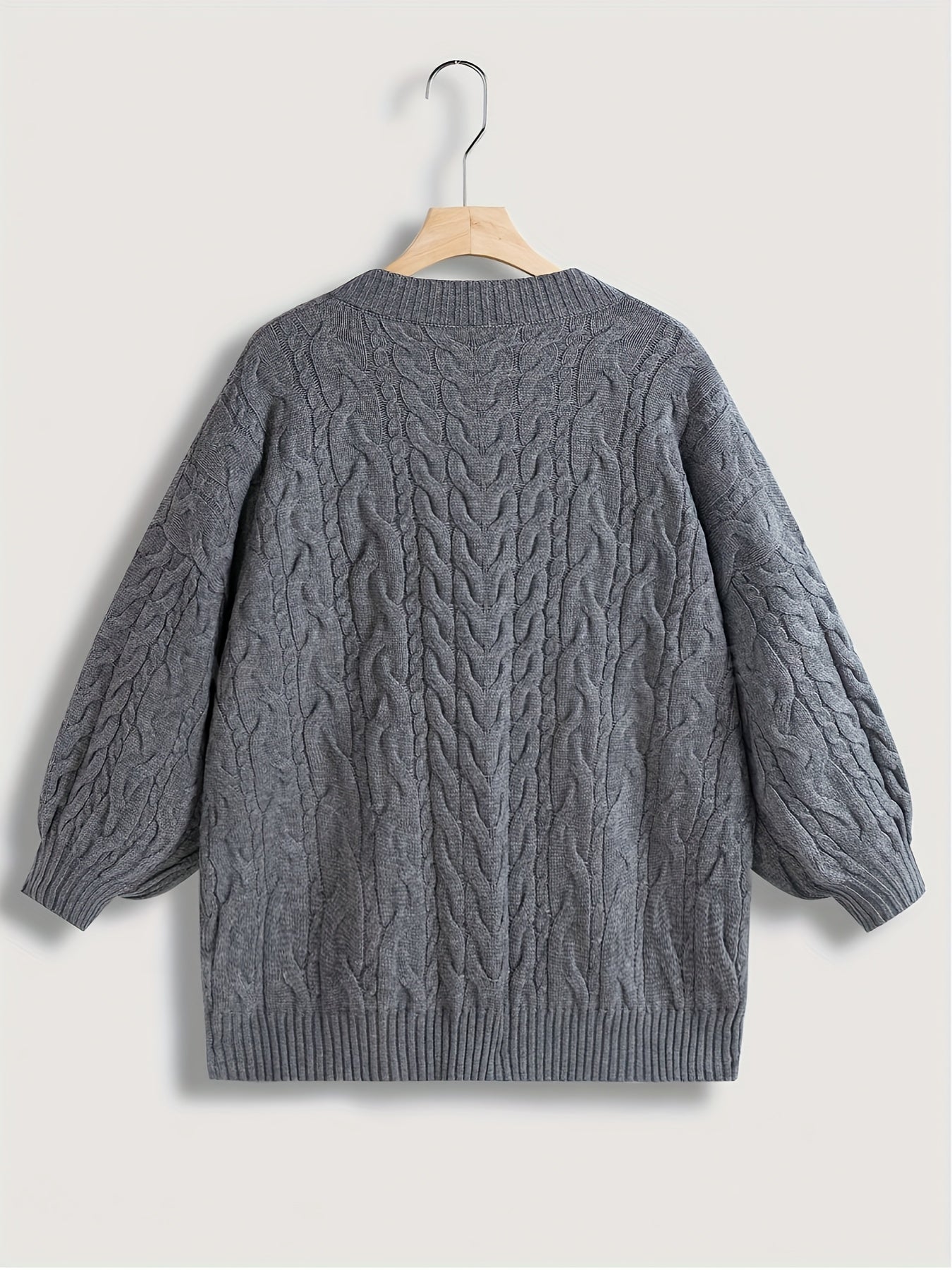 Women's V-Neck Cable Knit Sweater Fall Winter Long Sleeve Solid Color Polyester Stretch Pullover