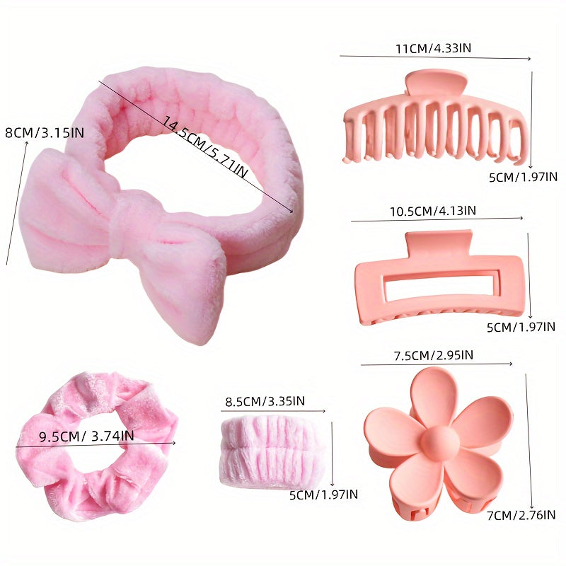 Set of 8 Women's Velvet Headbands and Clips with Flower and Frosted Plastic Grab Clips