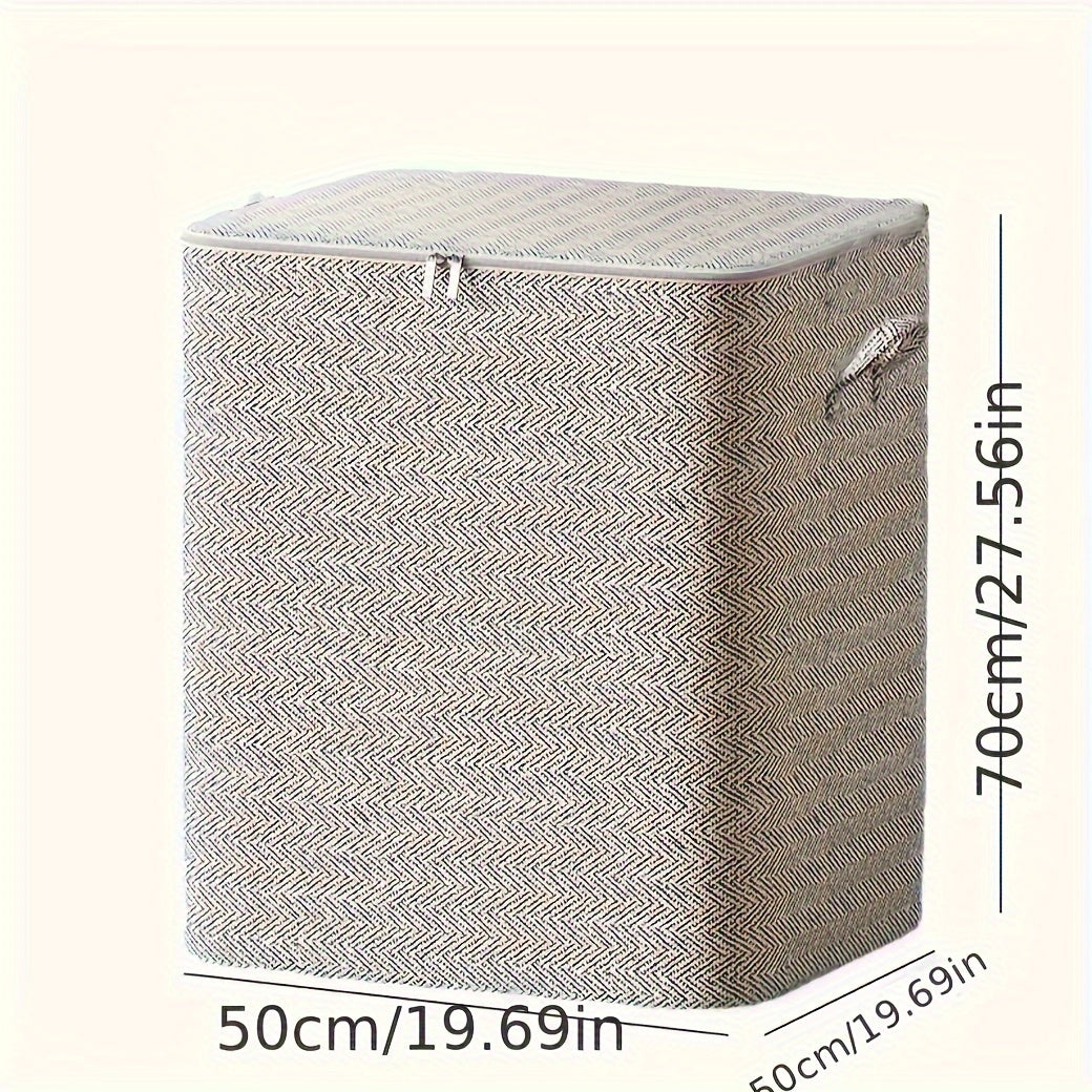 Large Fabric Storage Box with Lid Herringbone Pattern for Clothes and Bedding