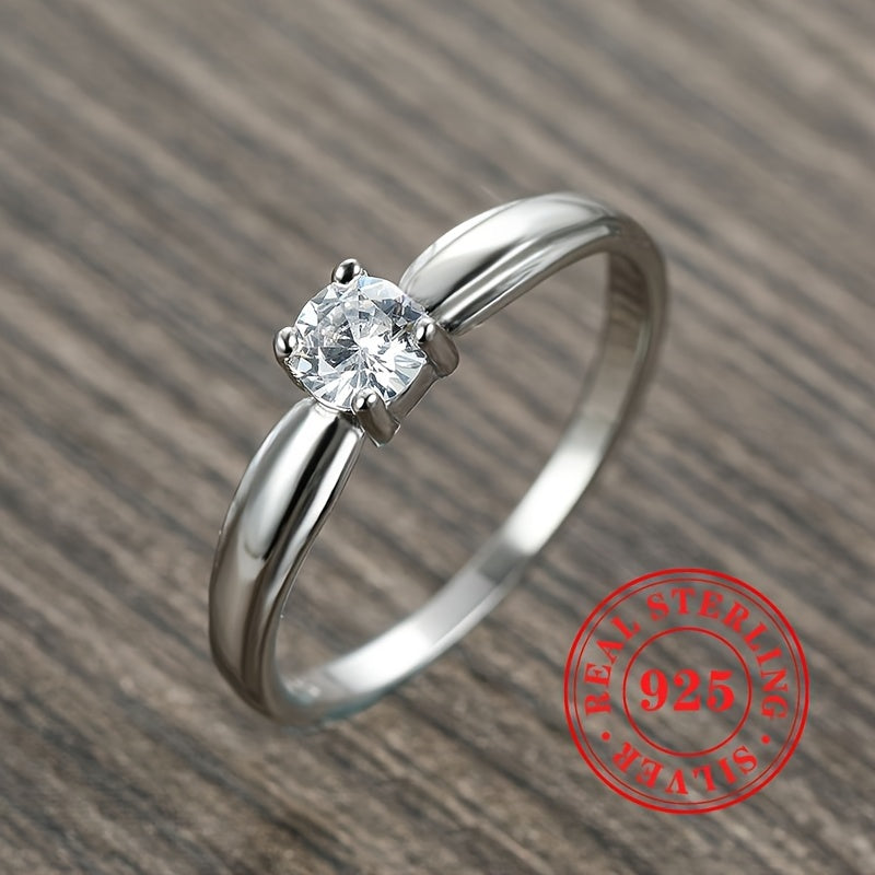 Sterling Silver Engagement Ring with Zirconia Stone for Weddings