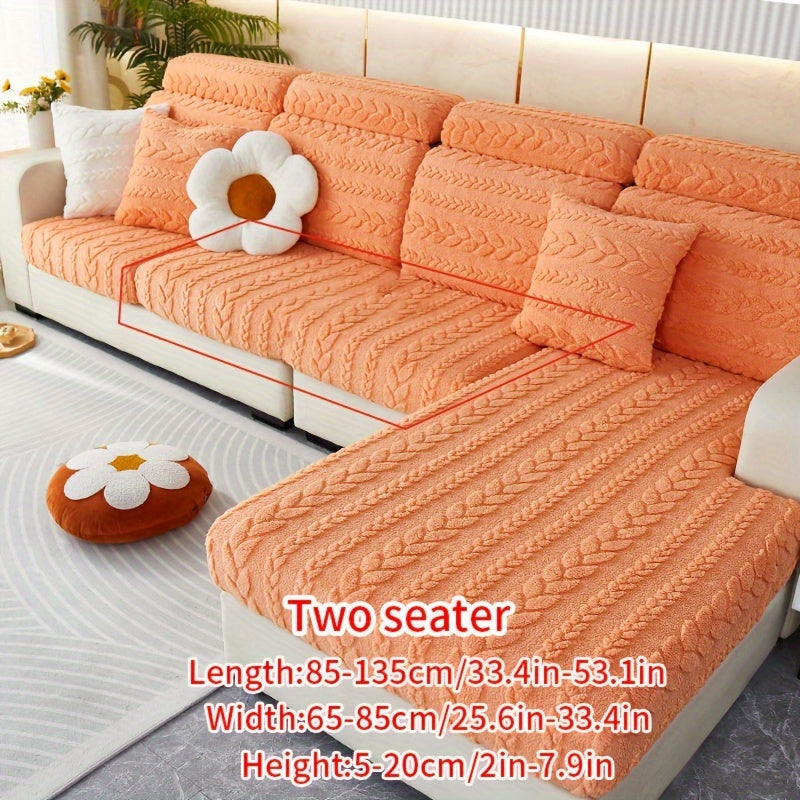 Wheat Sheaf Pattern Plush Sofa Cover Elastic Fit for 1-4 Seater Non-Slip Machine Washable