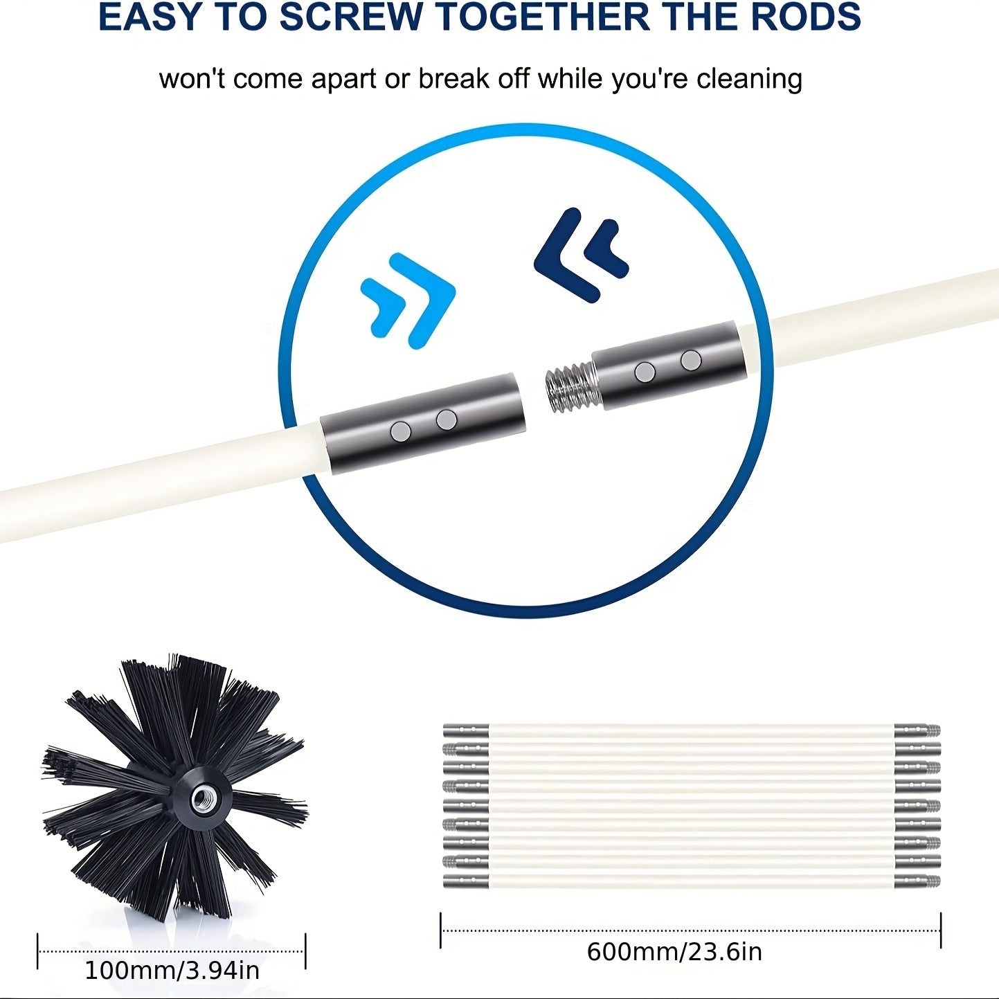 Chimney Dryer Pipe Cleaning Brush Set with 4 Rods and 60cm Brush Rod