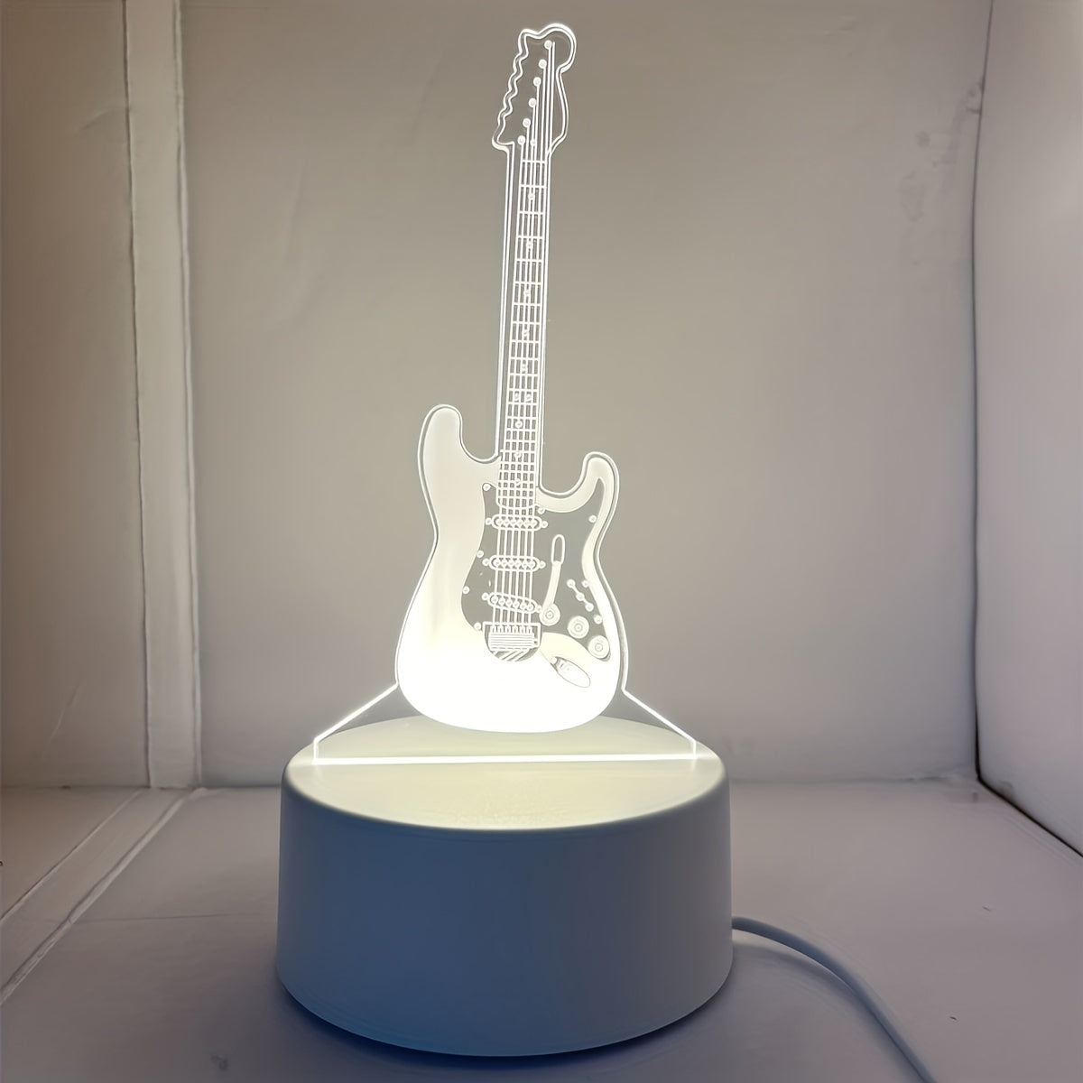 3D Guitar Night Light with Warm White Base for Room Decor and Gift