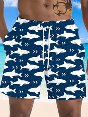 Men's Quick-Dry Ocean Style Swim Shorts with Shark Print Plus Size