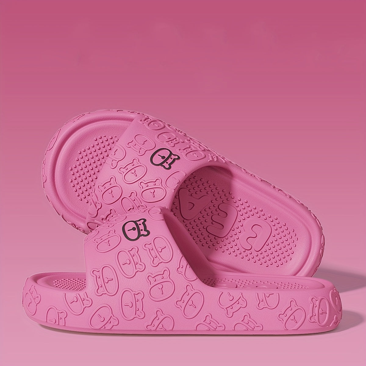 Unisex EVA Slides Casual Cartoon Bear Open Toe Slip-On Indoor Outdoor Sandals