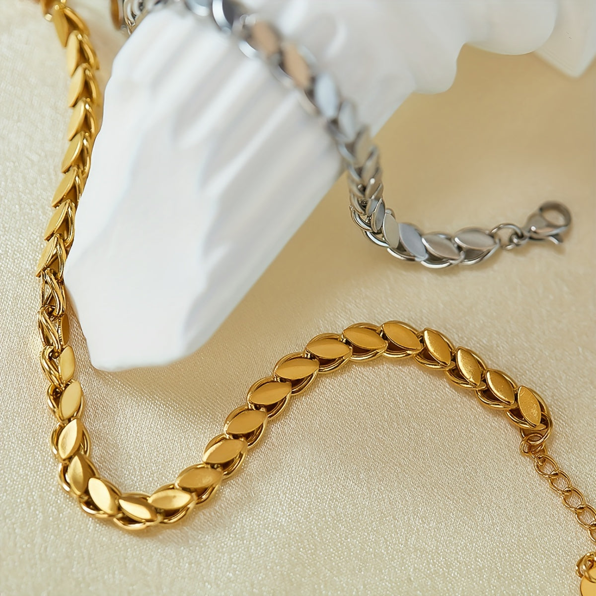 Women Boho Wheat Ear Bracelet 18K Gold Plated Stainless Steel Adjustable Bangle Jewelry