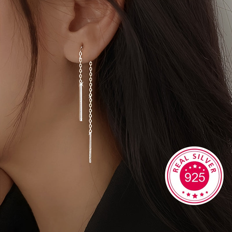 Sterling Silver Tassel Earrings 18K Gold Plated Straight Line Jewelry for Women