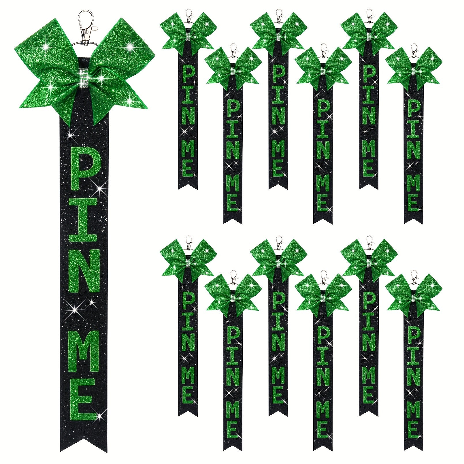 12 Sparkly Cheerleader Bow Keychains Rhinestones Glitter Ribbon for Backpacks Bags Keys