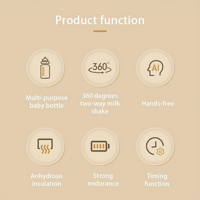 1 dona Smart Milk Shaker doimiy haroratni nazorat qilish bilan - 360-darajali ikki tomonlama harakat, suvsiz, uzoq davom etadigan batareyali, taymer, ko‘p funksiyali shisha mosligi, jim operation - Mukammal sovg‘a uchun