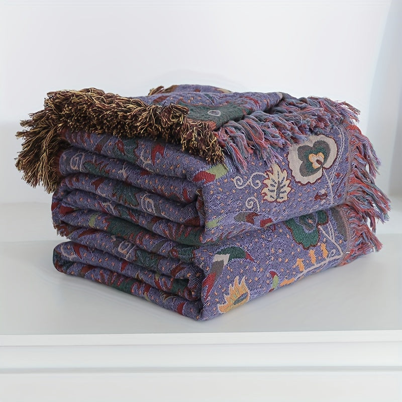 Manta de felpa para sofá y sala de estar Colores vibrantes detalles de borlas encanto rústico