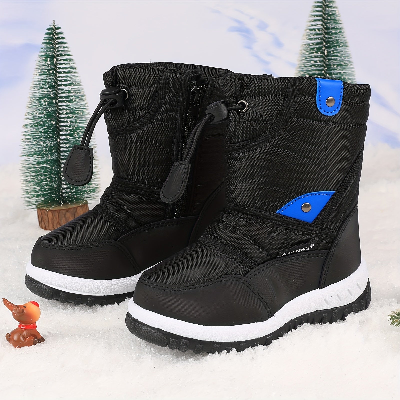 Kids Winter Snow Boots for Boys and Girls with Fur Lining Non-Slip TPR Sole Hook-and-Loop Closure in Blue Purple Red