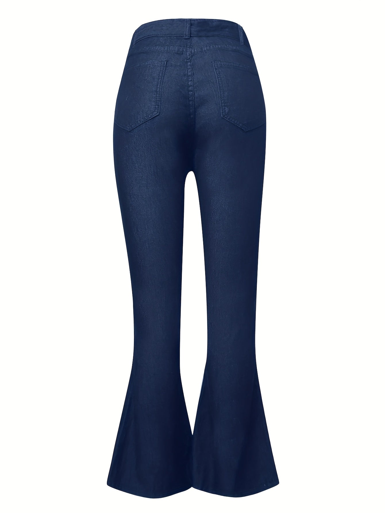Women's Navy Blue High-Waist Flared Jeans with Stretch Denim and Tie Waist