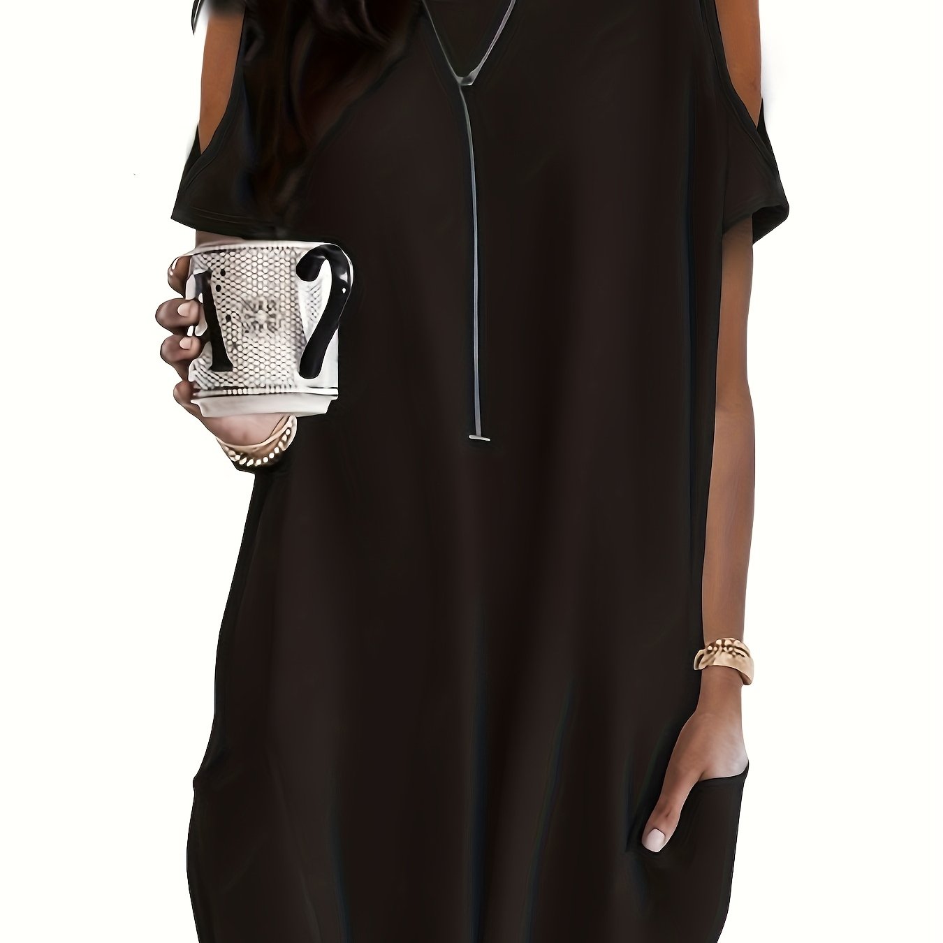 Women's Off Shoulder Top With Batwing Sleeves Plus Size Black Casual Wear