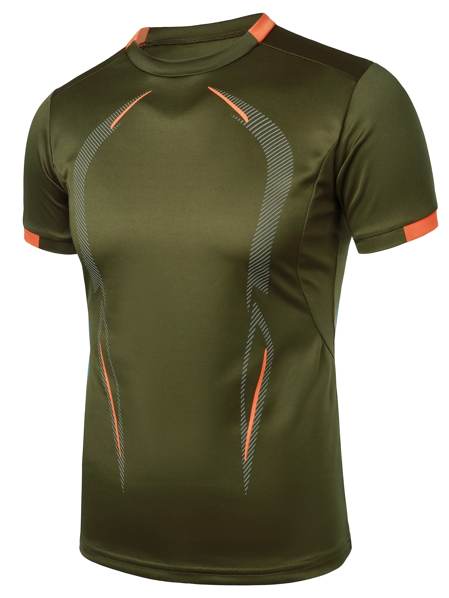 Rangli blok naqshiga ega, erkaklar yozgi fitnes mashg'ulotlari va ochiq havoda faoliyatlar uchun ideal bo'lgan tor kesimli krujka yengli futbolka.