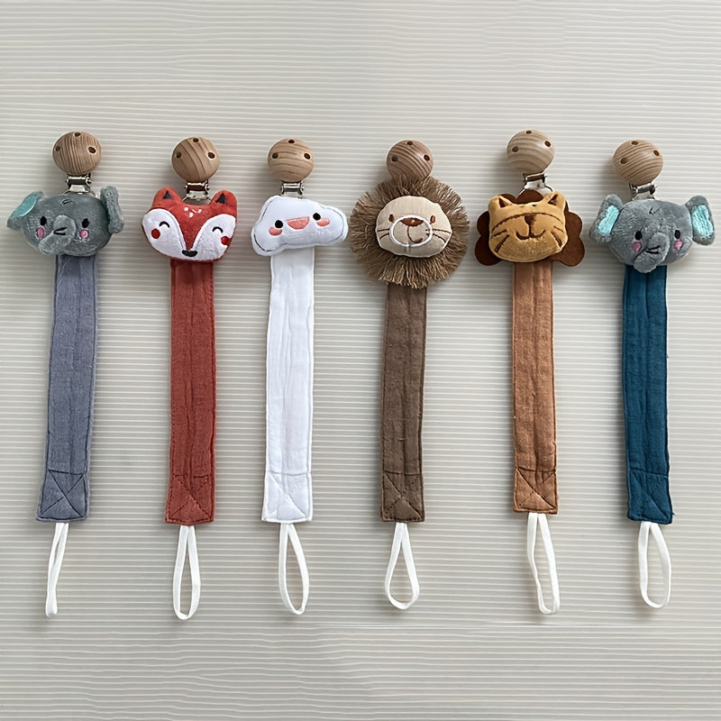 Baby Teething Toy Wooden Clip Plush Elephant Cotton Pacifier Holder for Baby Boy Girl