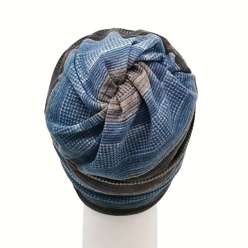 Unisex 2-in-1 Striped Beanie and Scarf Set Warm Winter Accessories