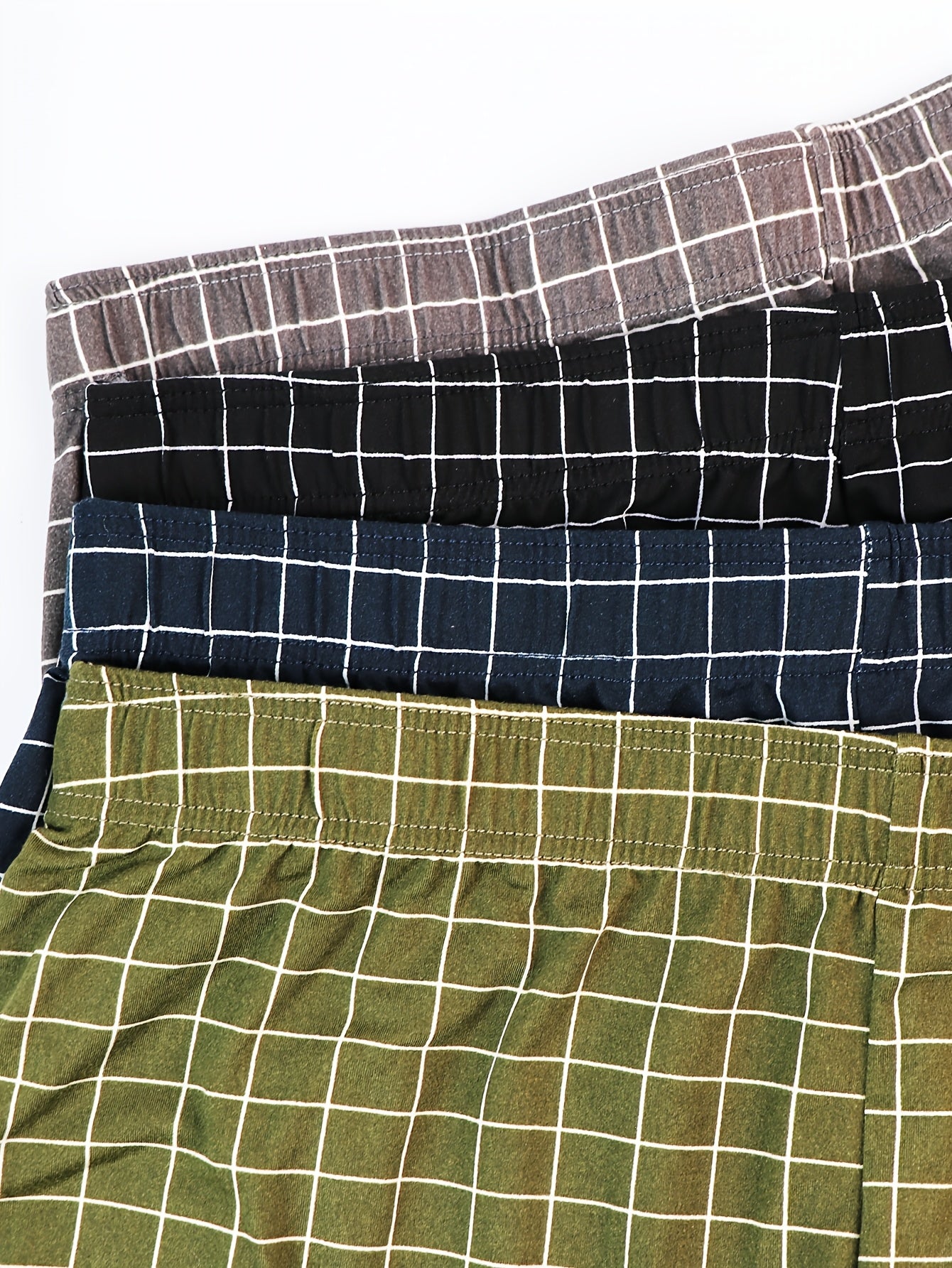 Men's 4-Pack Plaid Print Loose Fit Underwear Polyester Spandex Shorties