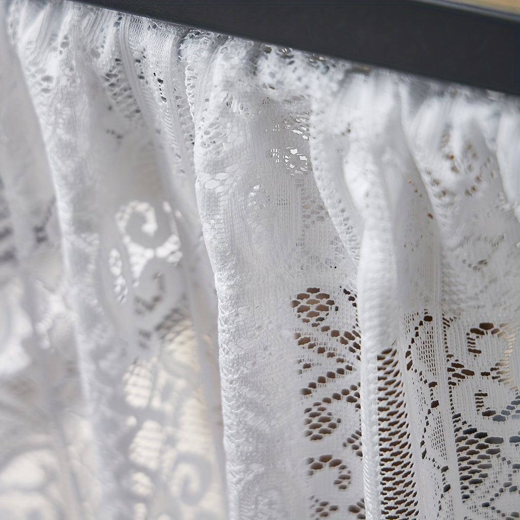 Boho Geometric Lace Tassel Cafe Curtain Tiers Polyester Semi-Sheer Thermal Insulated